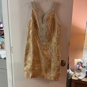 Lilly Pulitzer Elegant Gold Embroidered Dress